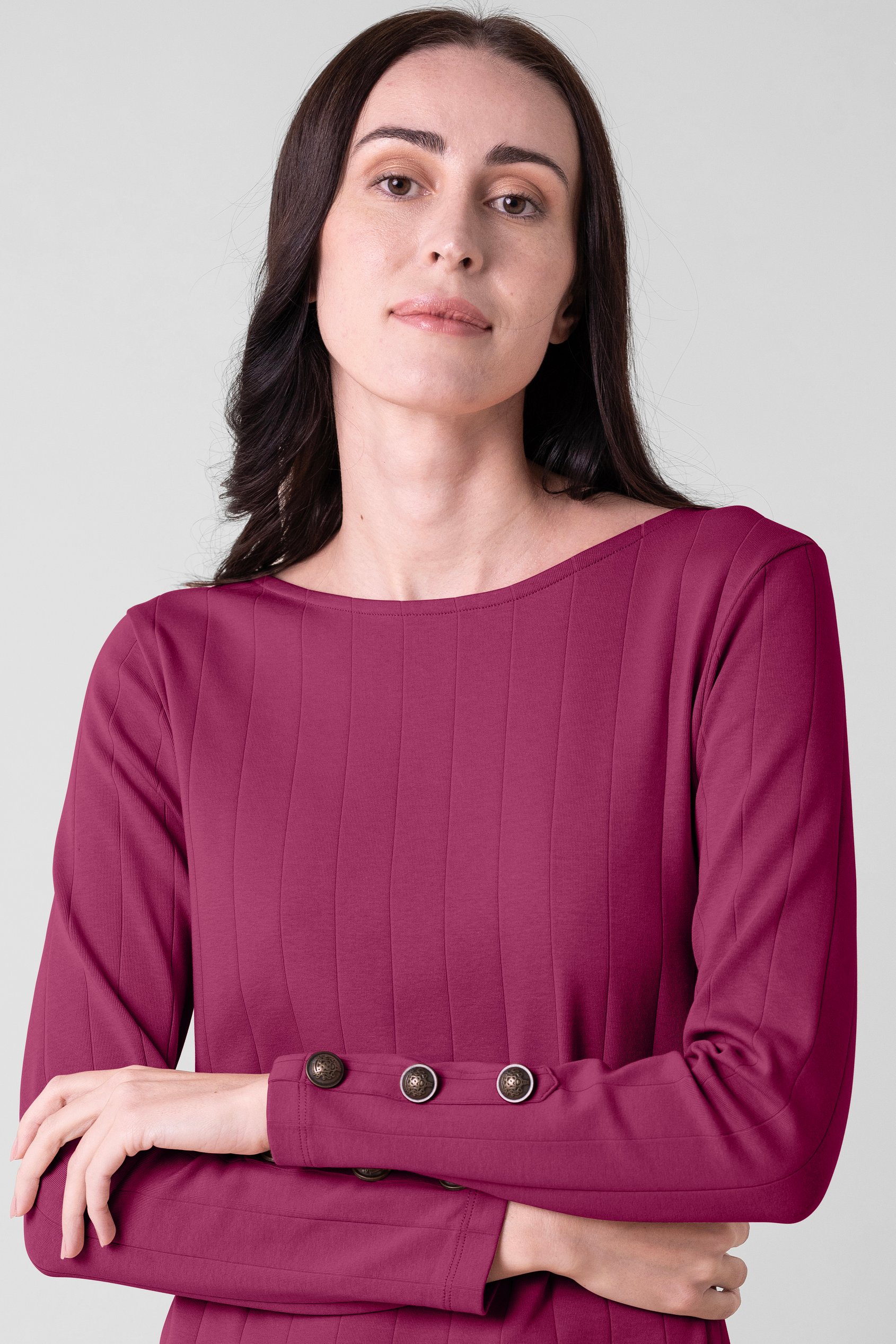 Ruched Button Decor Long Sleeve Tunic Dress