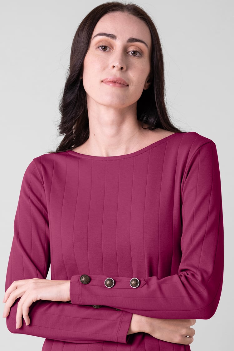 Ruched Button Decor Long Sleeve Tunic Dress