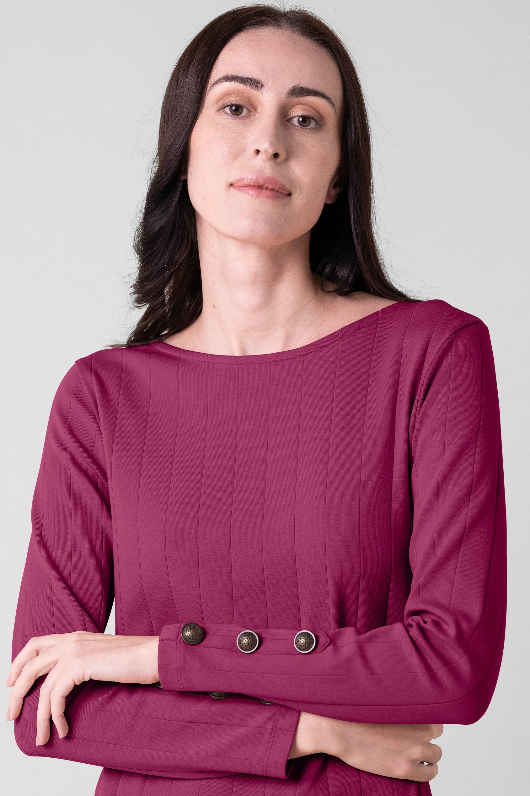 Ruched Button Decor Long Sleeve Tunic Dress