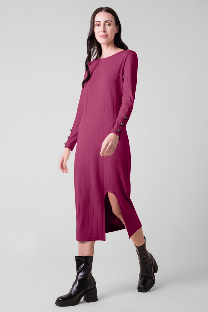 Ruched Button Decor Long Sleeve Tunic Dress