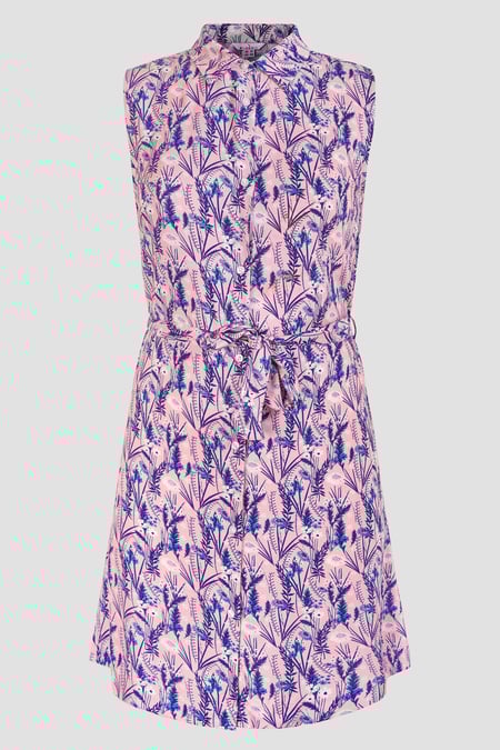 Blue Wild Garden Print Button-Through Shirt Dress