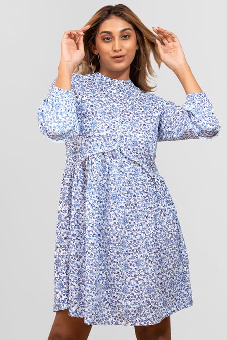 Womens Purple Ditsy Print Mini Tiered Dress