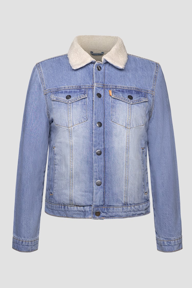 Blue Sherpa Borg Lined Regular Fit Denim Jacket