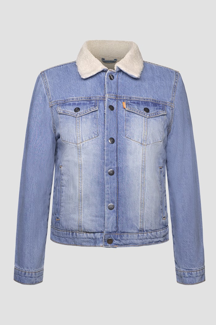 Blue Sherpa Borg Lined Regular Fit Denim Jacket