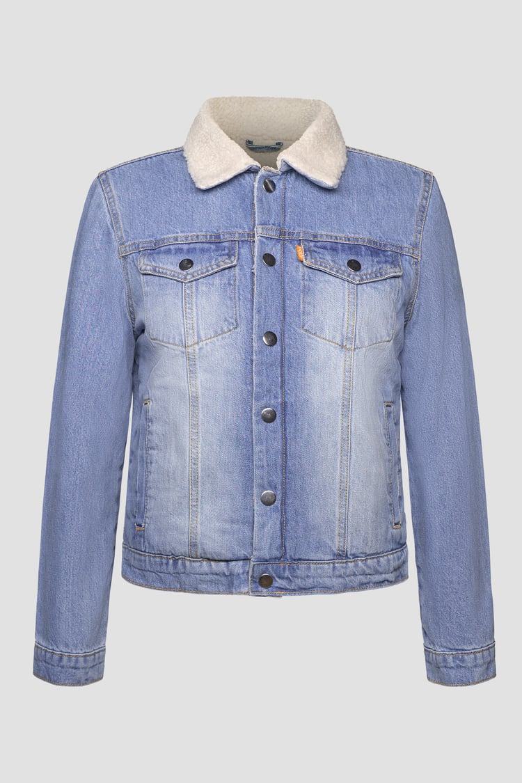 Blue Sherpa Borg Lined Regular Fit Denim Jacket