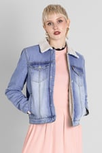 Blue Sherpa Borg Lined Regular Fit Denim Jacket
