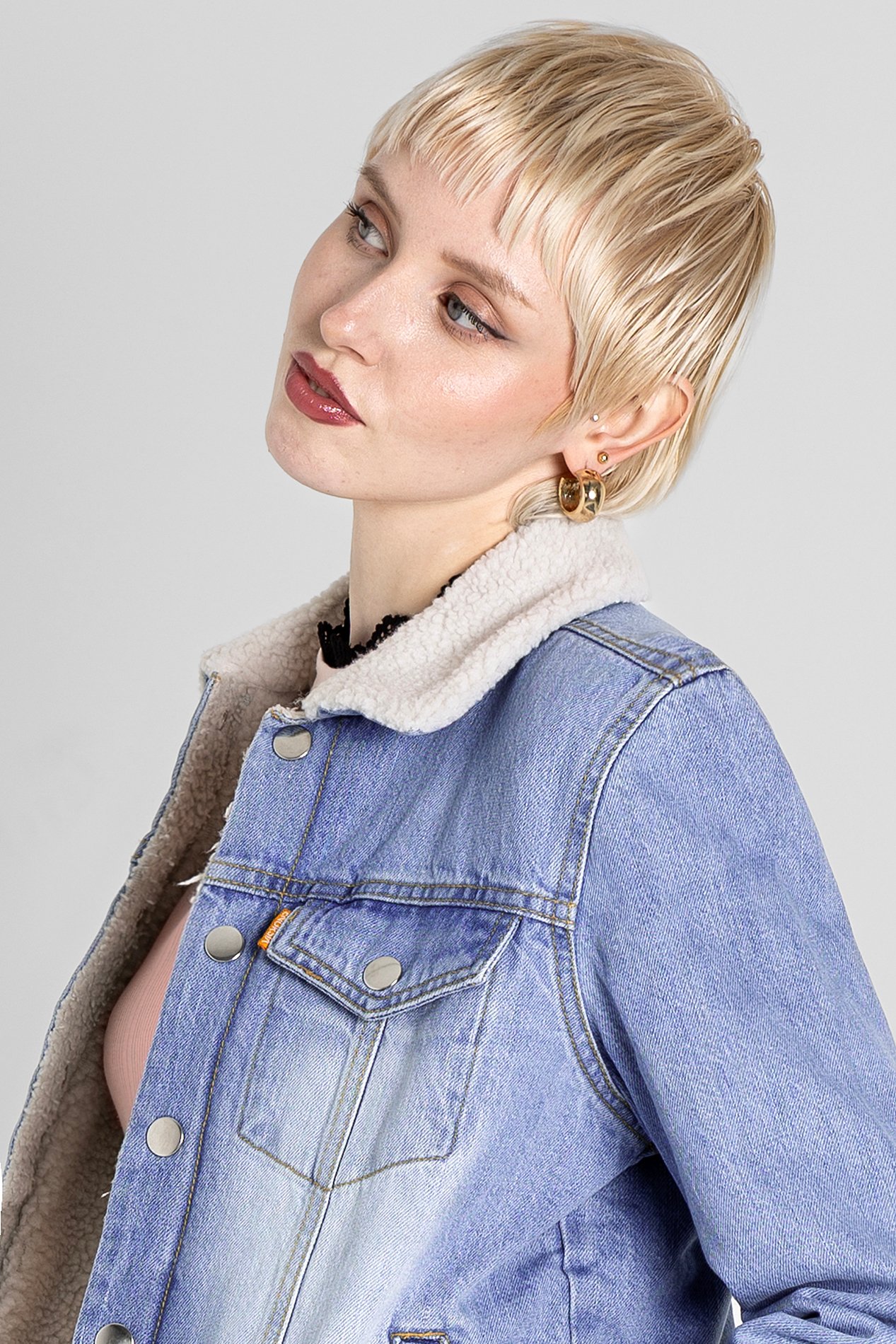 Blue Sherpa Borg Lined Regular Fit Denim Jacket