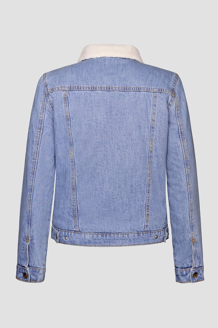 Blue Sherpa Borg Lined Regular Fit Denim Jacket