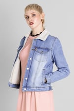 Blue Sherpa Borg Lined Regular Fit Denim Jacket