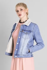 Blue Sherpa Borg Lined Regular Fit Denim Jacket