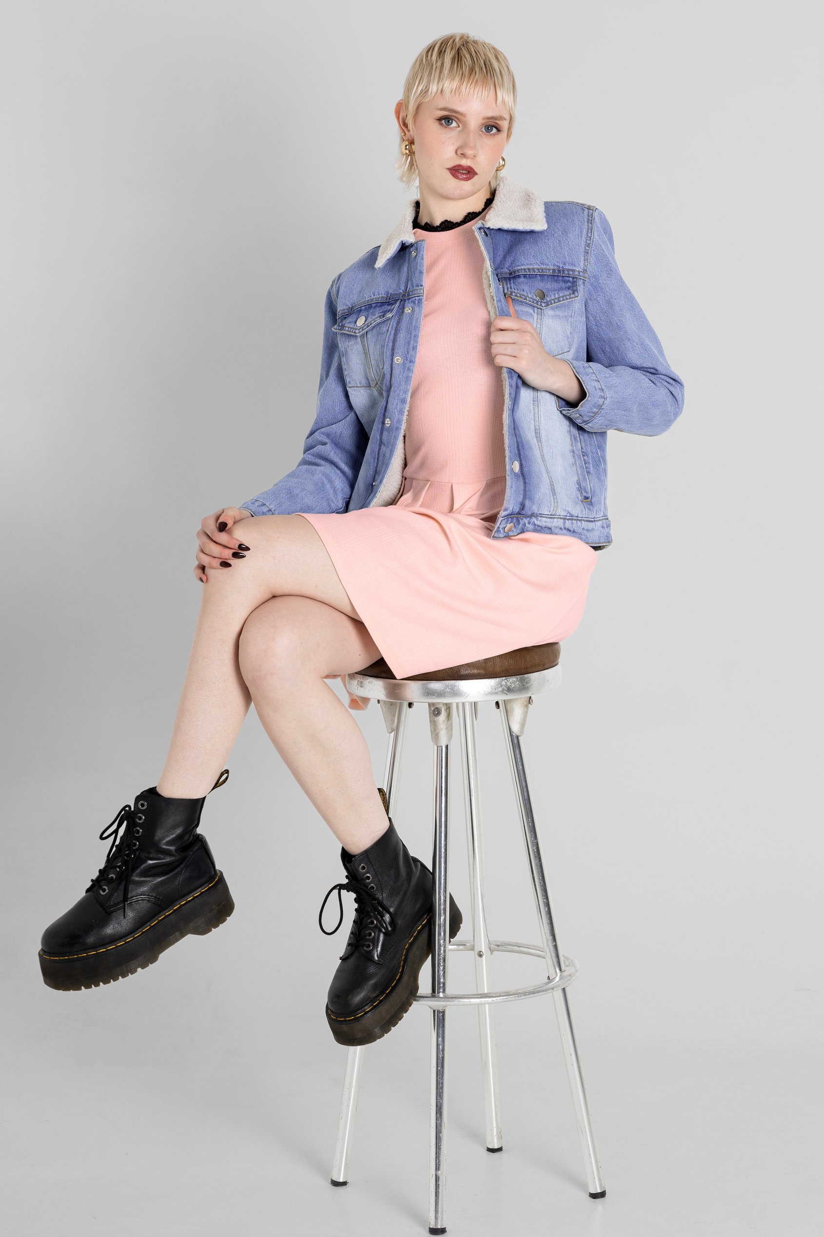 Blue Sherpa Borg Lined Regular Fit Denim Jacket