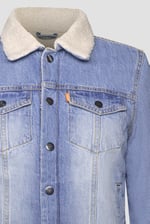Blue Sherpa Borg Lined Regular Fit Denim Jacket