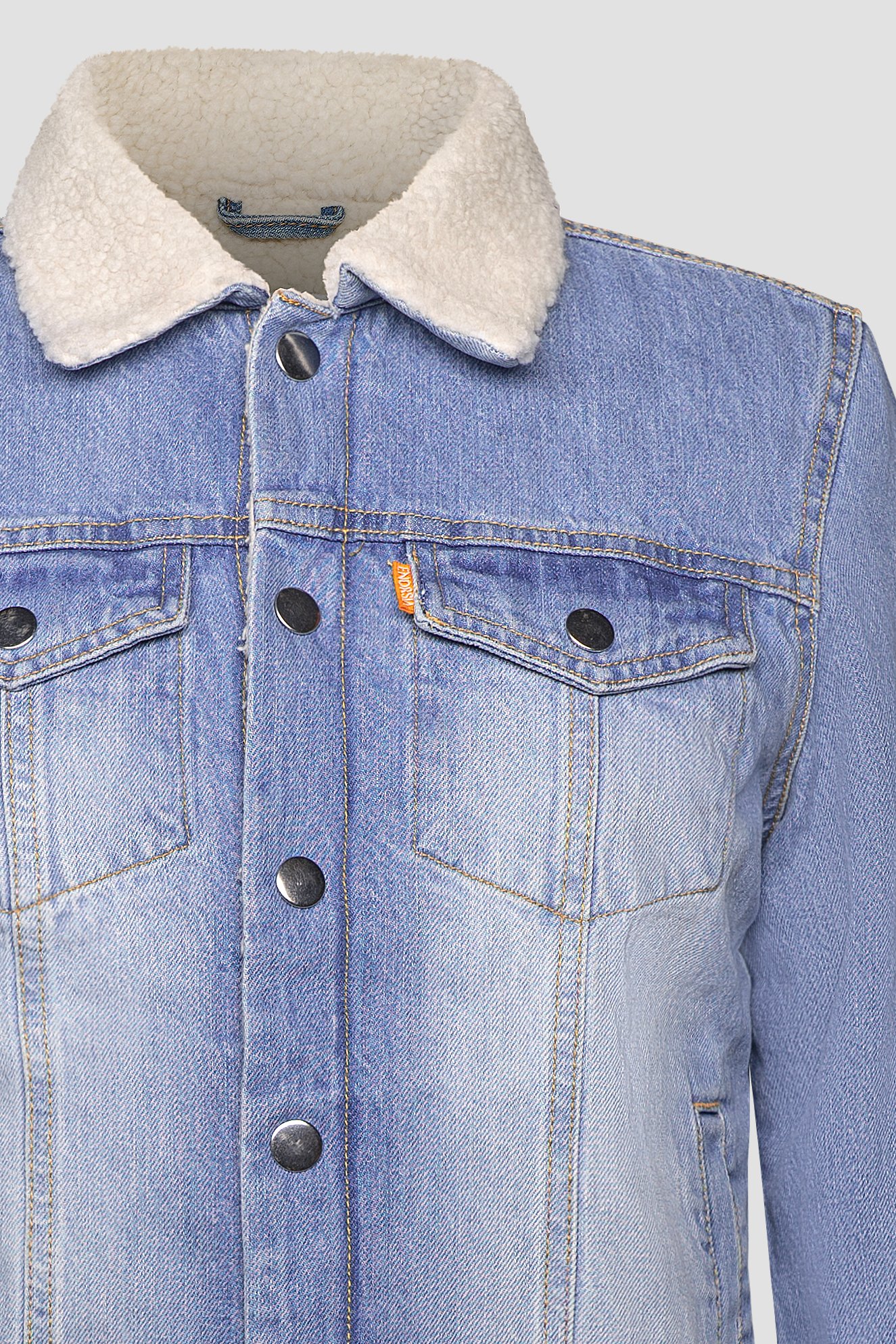 Blue Sherpa Borg Lined Regular Fit Denim Jacket