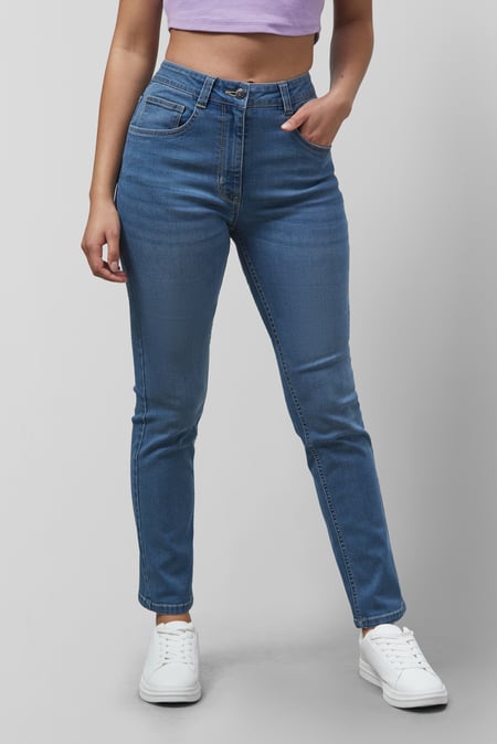 Light Blue Mid Waist Slim Fit Jeans
