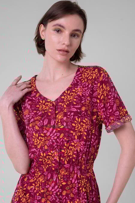 Womens Red V-neck Button Through Dress