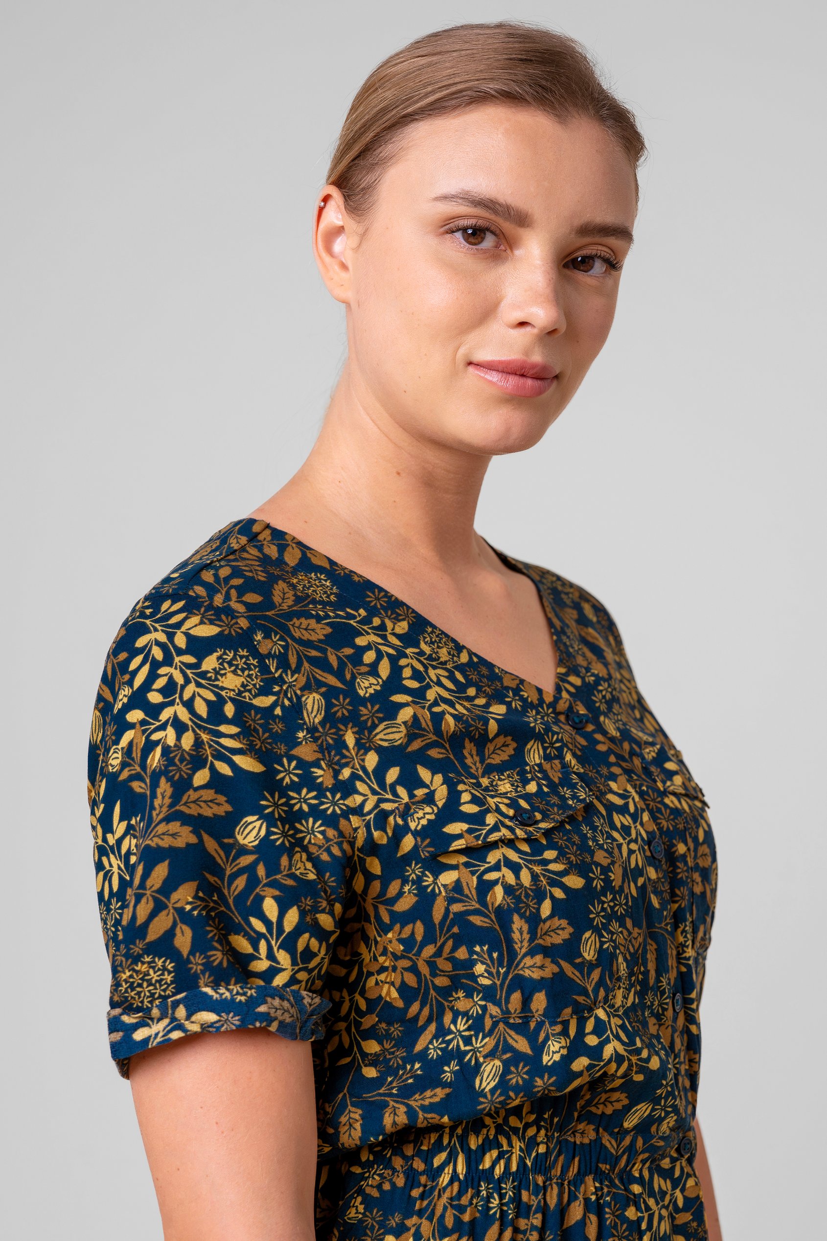 Womens V-neck Button Through Dress