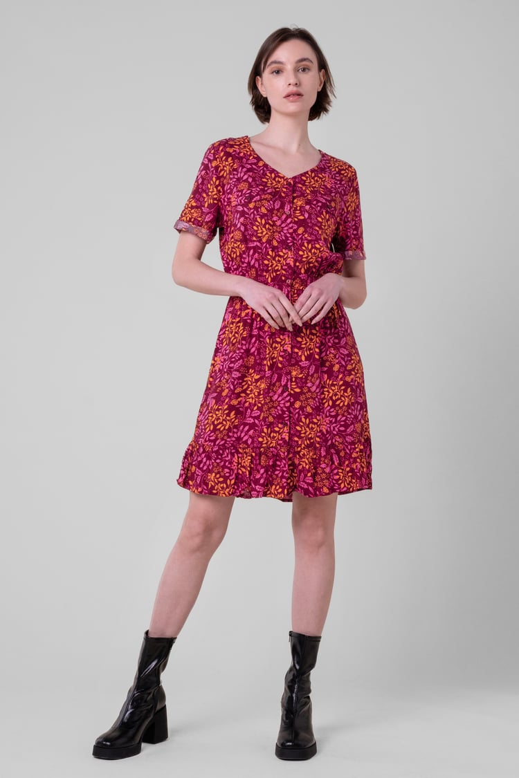 Womens V-neck Button Through Dress