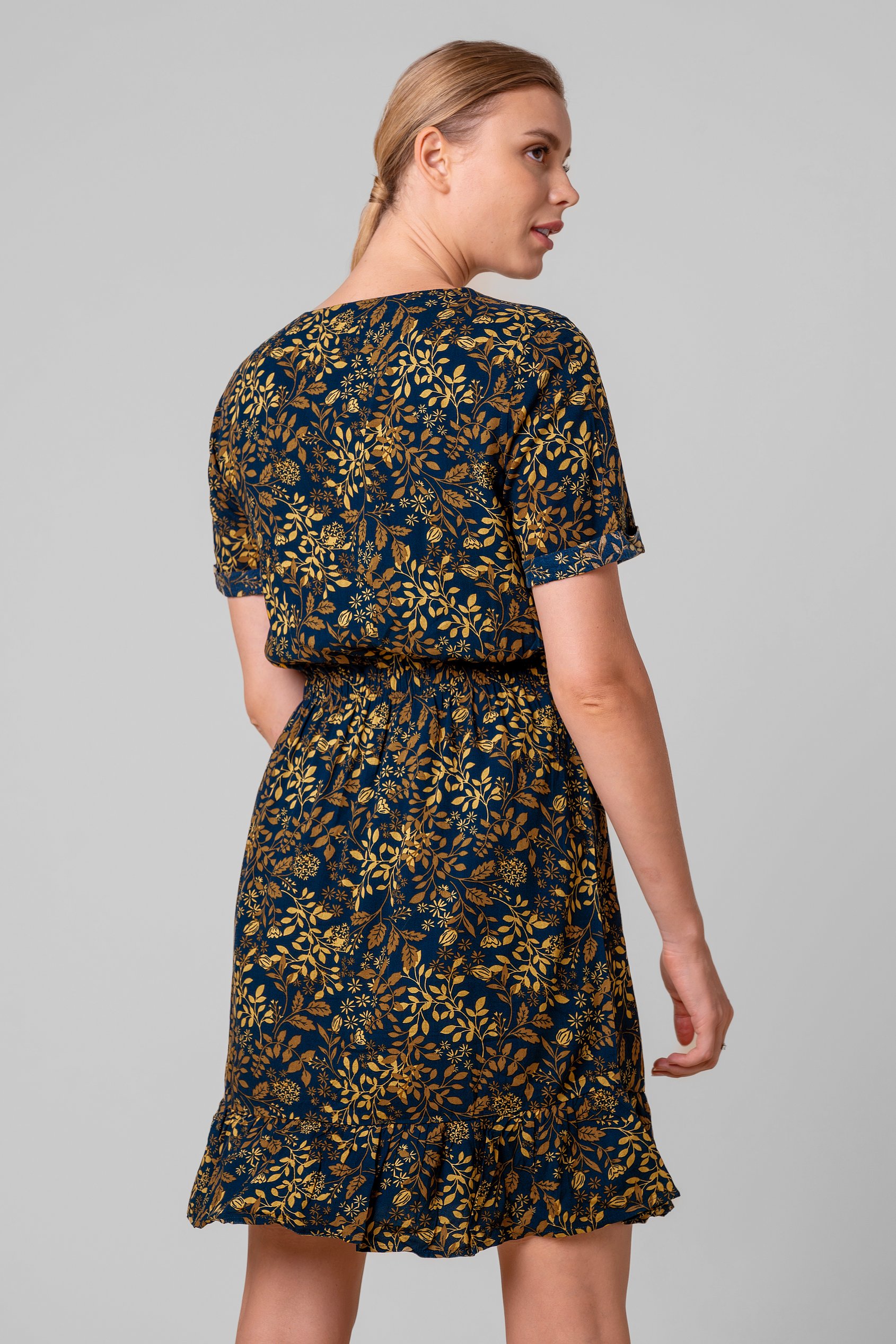 Womens V-neck Button Through Dress