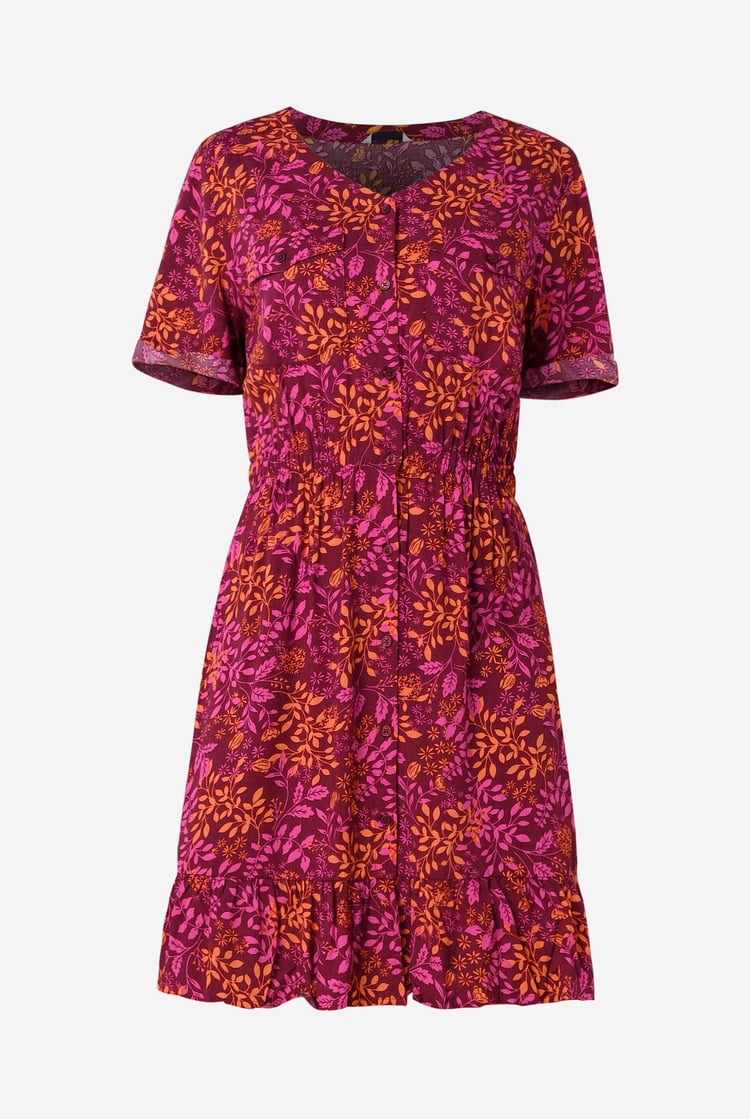 Womens V-neck Button Through Dress