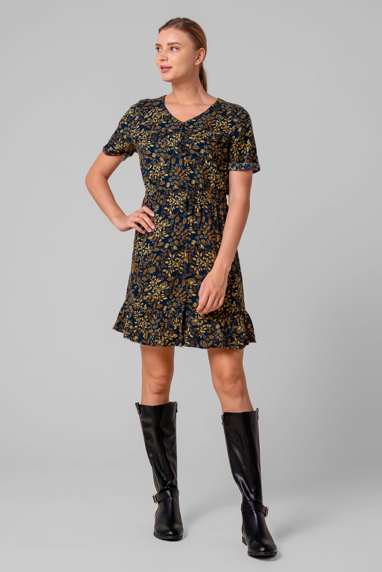 Womens V-neck Button Through Dress