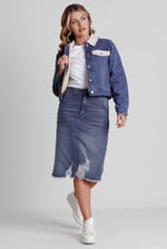 Borg Collar Cropped Denim Jacket