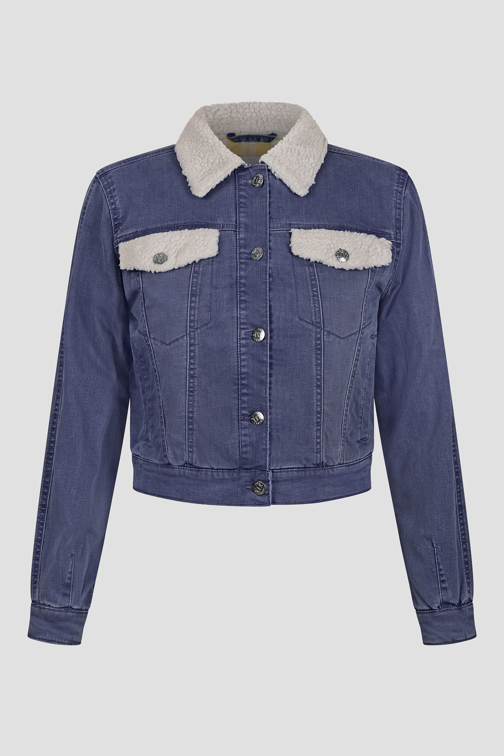 Borg Collar Cropped Denim Jacket