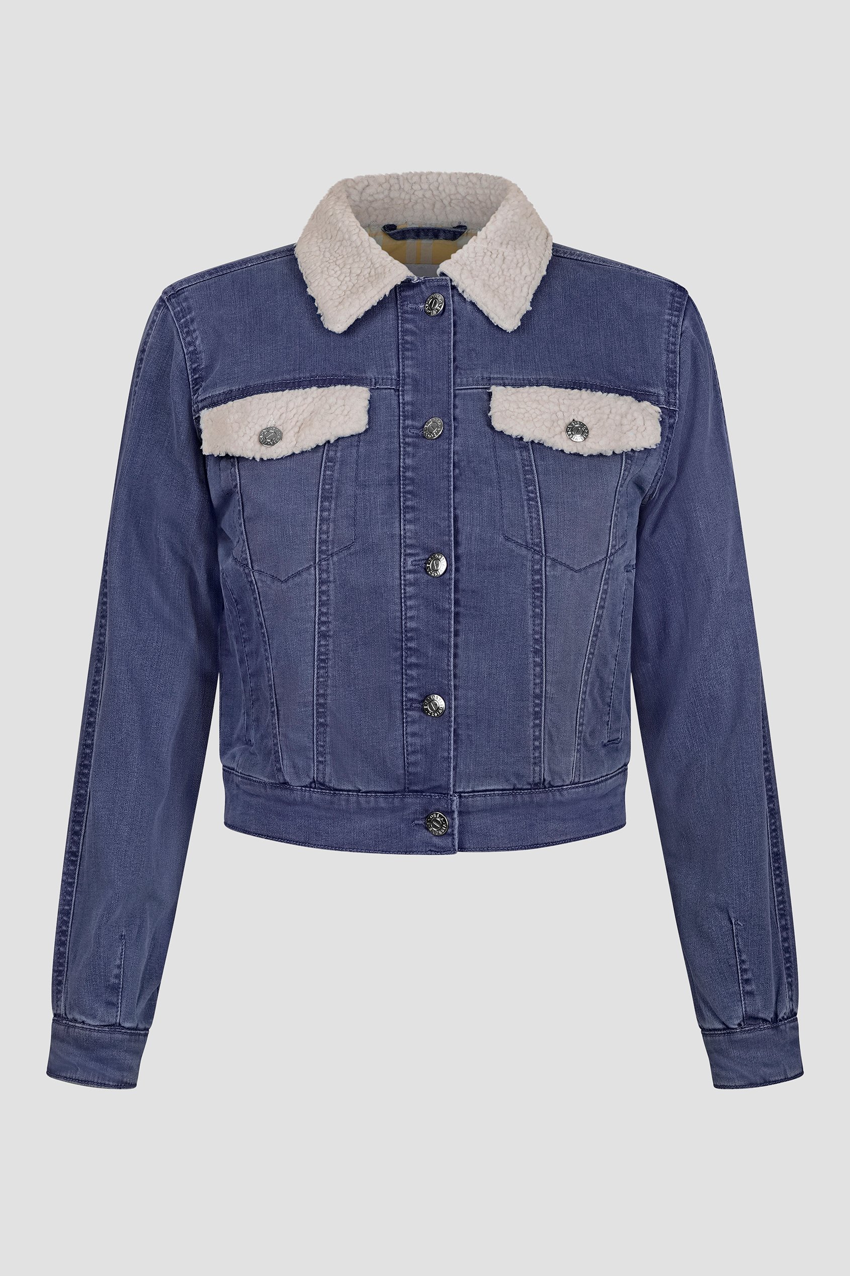 Borg Collar Cropped Denim Jacket