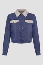 Borg Collar Cropped Denim Jacket