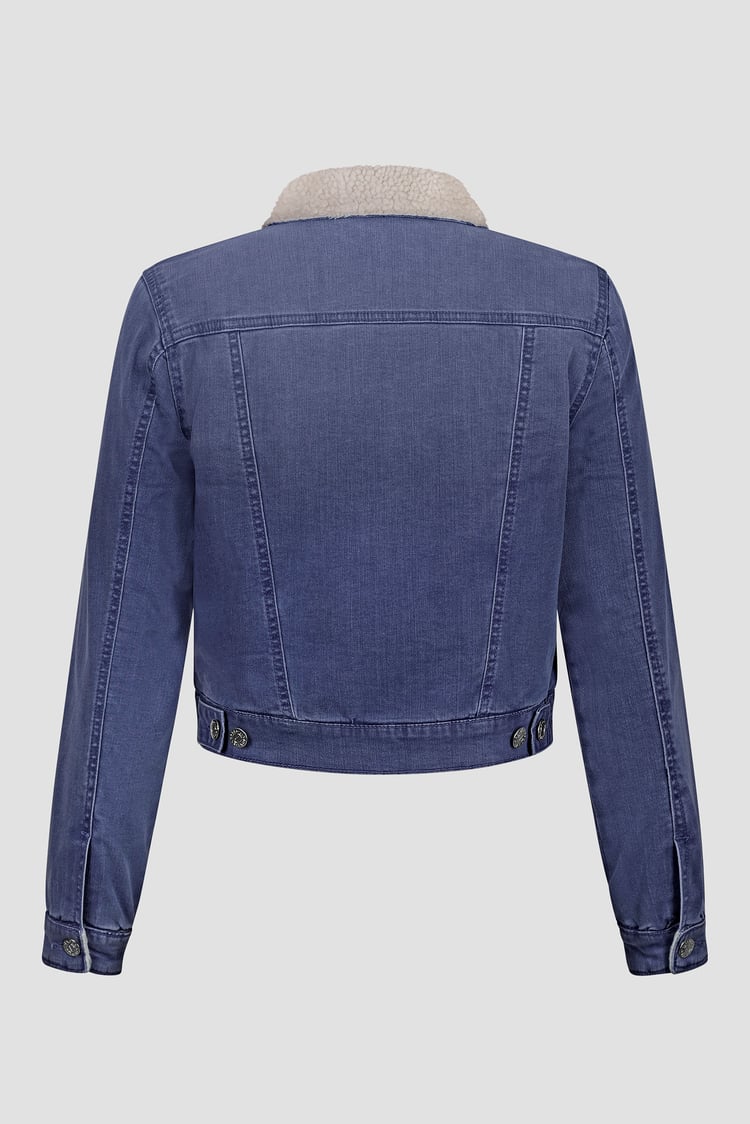 Borg Collar Cropped Denim Jacket