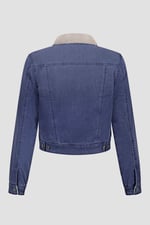 Borg Collar Cropped Denim Jacket