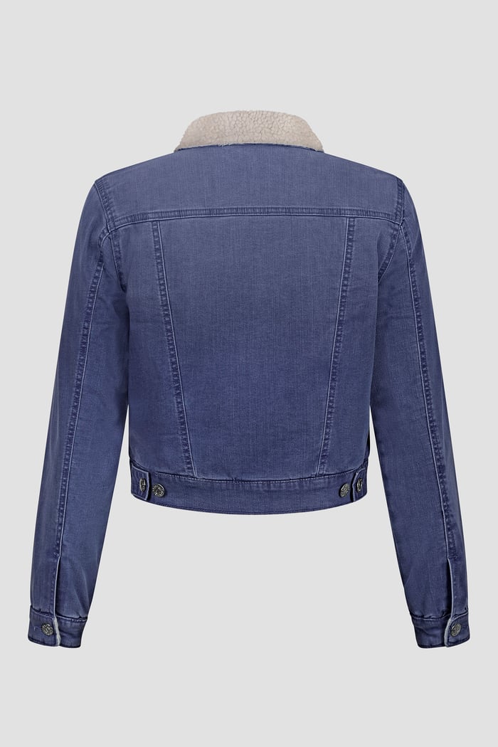 Borg Collar Cropped Denim Jacket