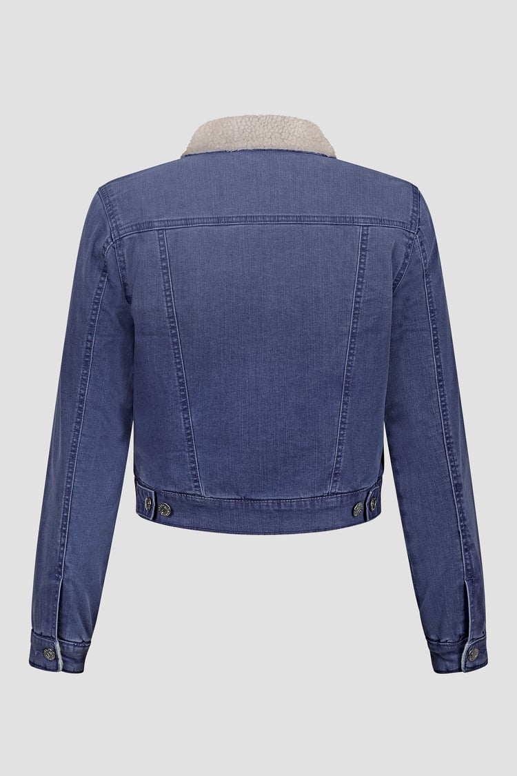 Borg Collar Cropped Denim Jacket