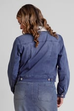 Borg Collar Cropped Denim Jacket