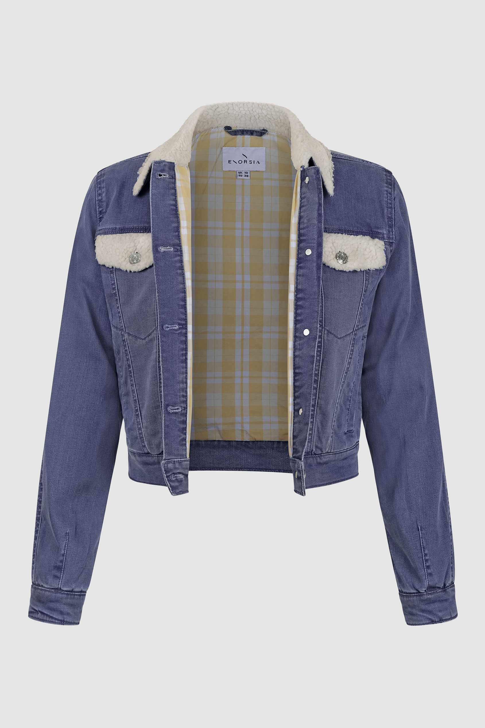 Borg Collar Cropped Denim Jacket