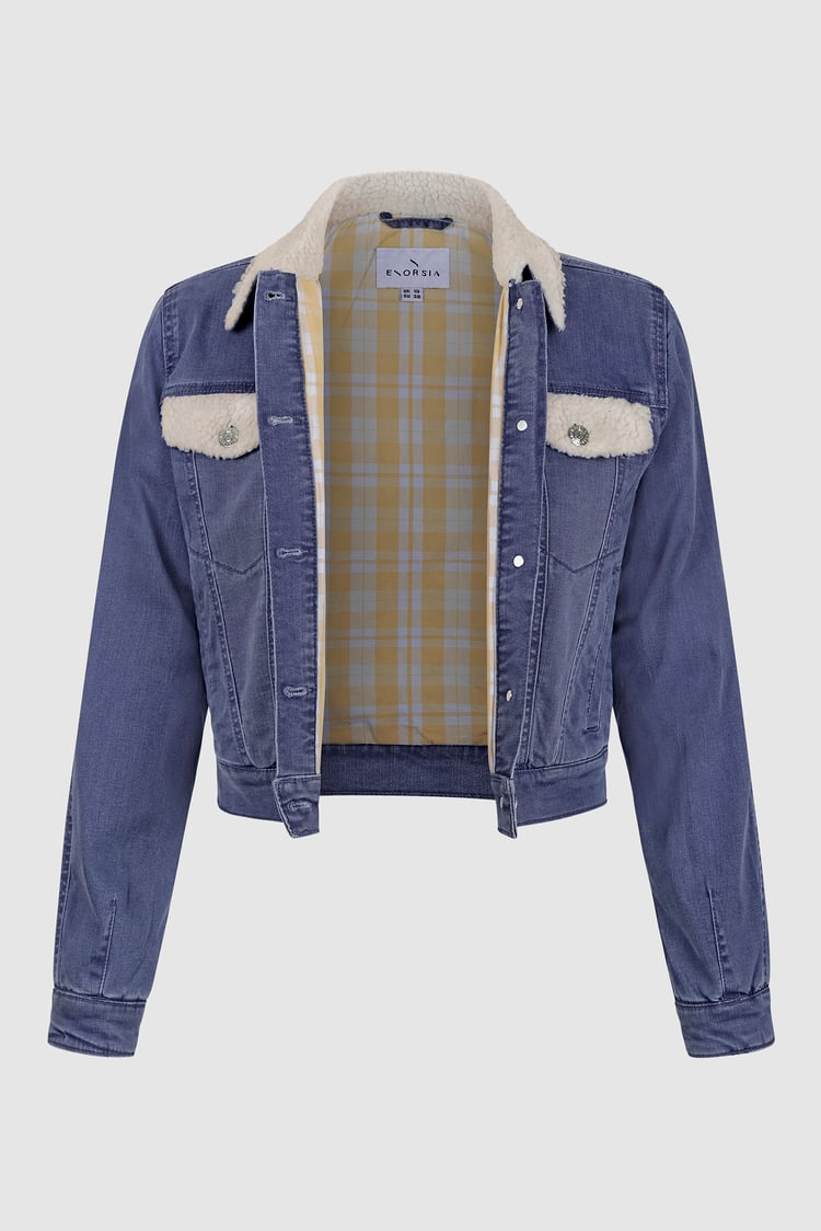 Borg Collar Cropped Denim Jacket