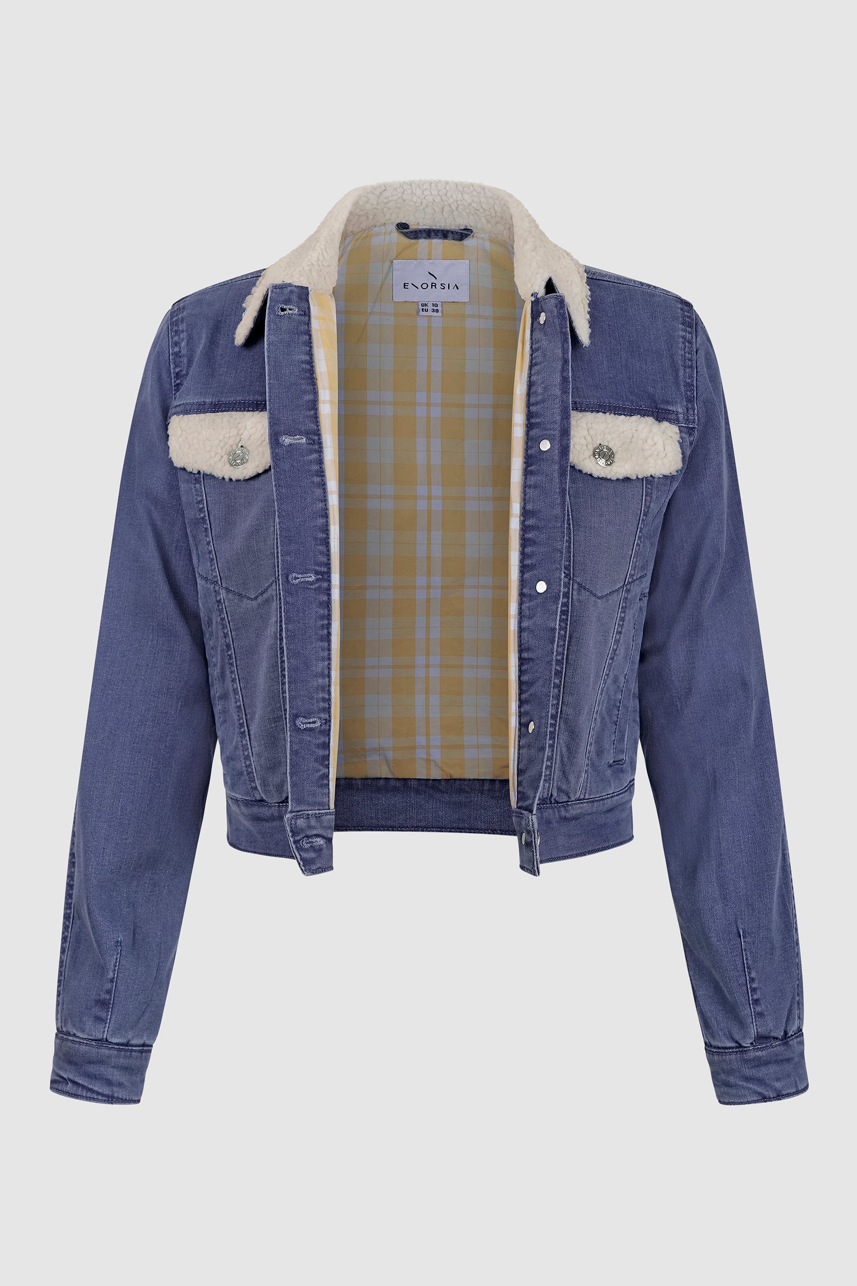 Borg Collar Cropped Denim Jacket