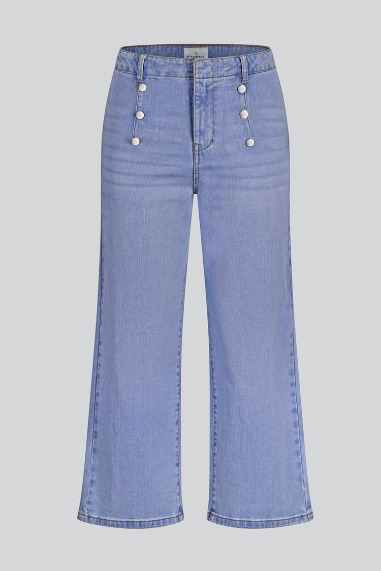 Decorative Button Cropped Wide Leg Jeans
