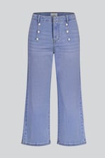 Decorative Button Cropped Wide Leg Jeans