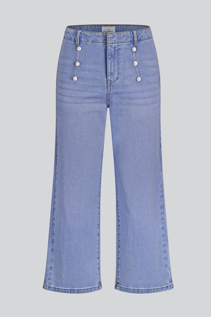 Decorative Button Cropped Wide Leg Jeans