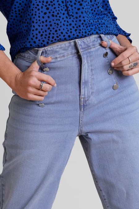 Sky Decorative Button Cropped Wide Leg Jeans