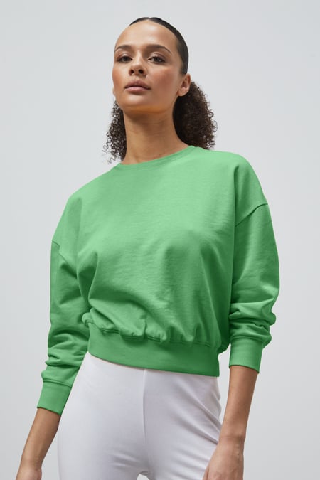 Yellow Ribbed Hem Cropped Sweatshirt