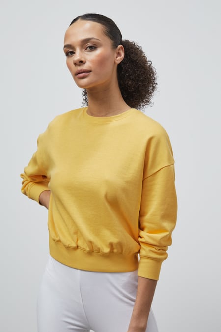Yellow Ribbed Hem Cropped Sweatshirt