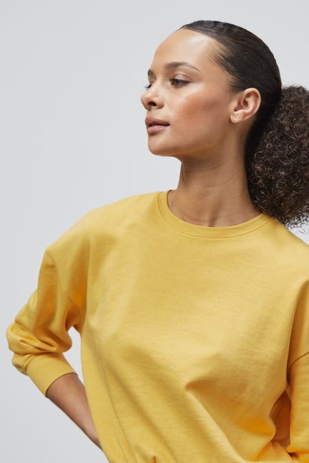 Yellow Ribbed Hem Cropped Sweatshirt