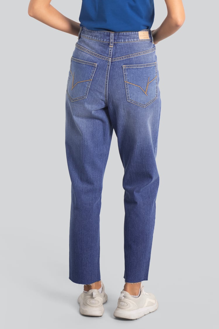 Womens Mom Fit Raw Edge Jeans