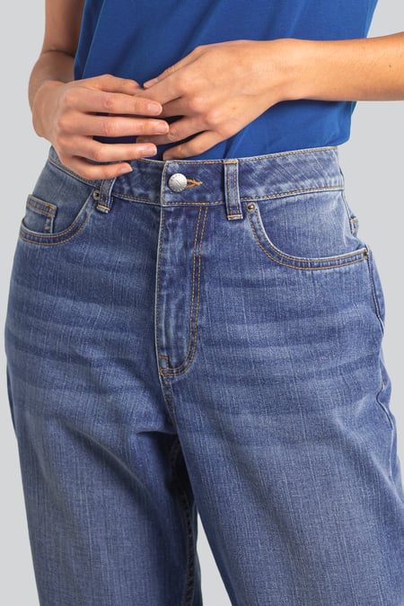 Womens Blue Mom Fit Raw Edge Jeans