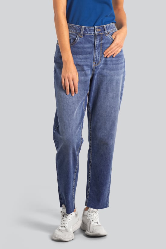 Womens Mom Fit Raw Edge Jeans