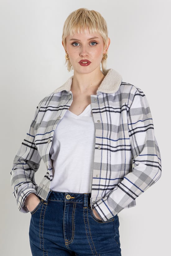 Plaid Check Borg Collar Shacket