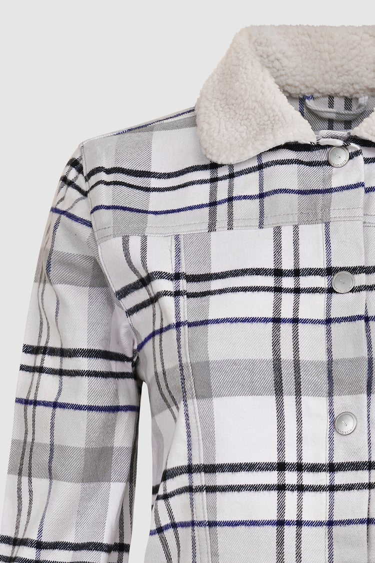 Plaid Check Borg Collar Shacket