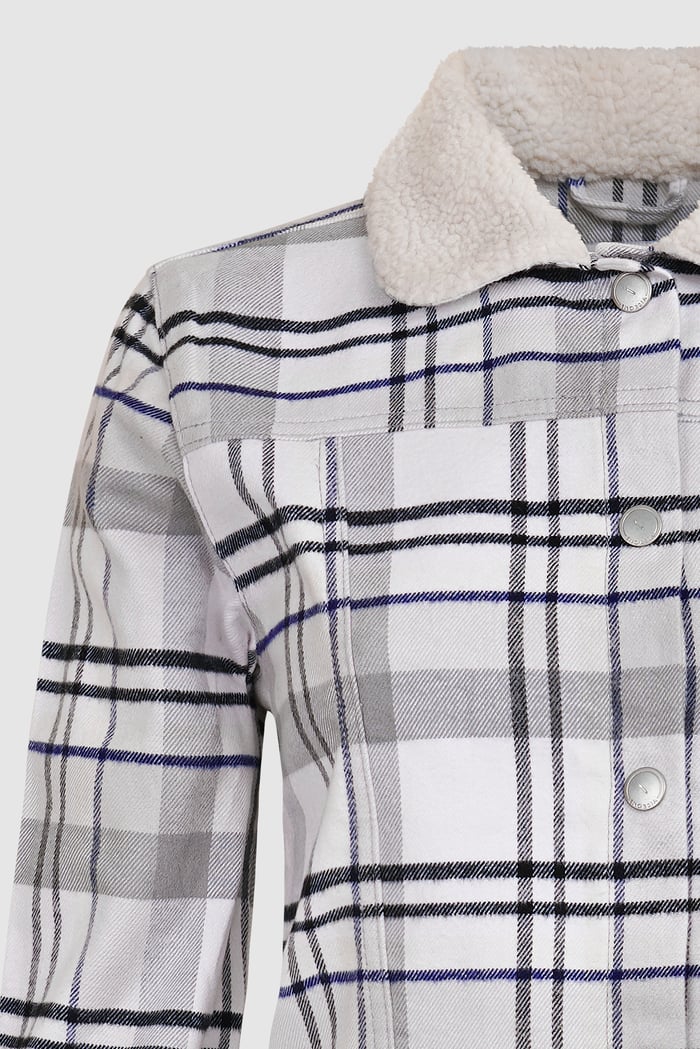 Plaid Check Borg Collar Shacket