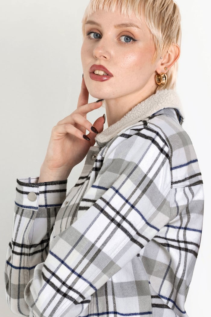 Plaid Check Borg Collar Shacket